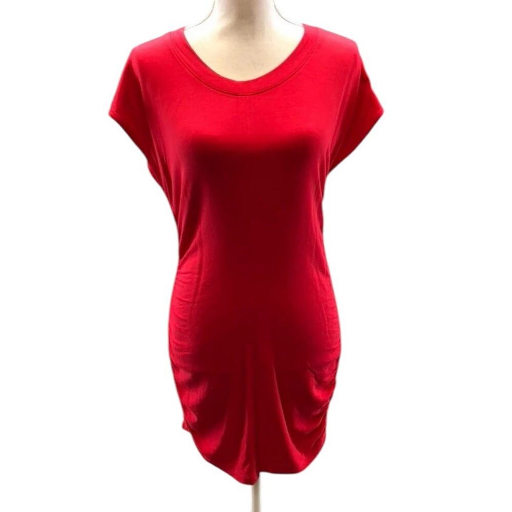 NWOT Cabi Whistle Tunic Shirt Dress Love Red Stretch Small Mini Side Rouching